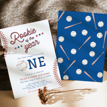 rookie of the year first birthday baseball party i invitation