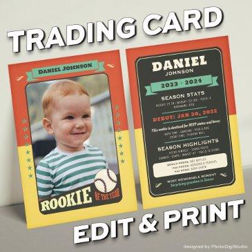 rookie year baseball 1st birthday trading invitations