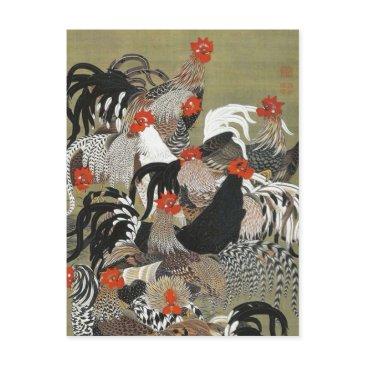roosters hen illustration by ito jakuchu postinvitations