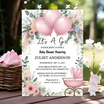 rose boho gold mom chic spring baby girl shower invitation