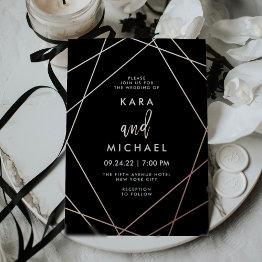 Small Rose Gold And Black Elegant Geometric Wedding Foil Invitation Front View