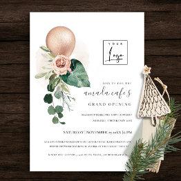 Small Rose Gold Balloon Flora Logo Grand Opening Invite Front View