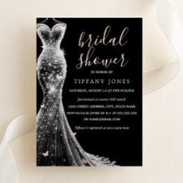 Small Rose Gold Black Butterfly Dress Bridal Shower Foil Invitation Front View