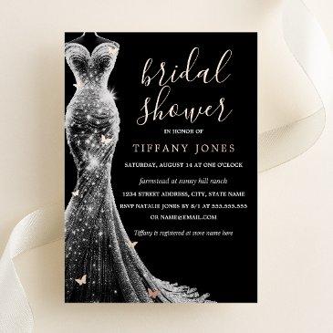 rose gold black butterfly dress bridal shower foil invitation