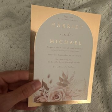 rose gold boho arch blush floral wedding foil invitation