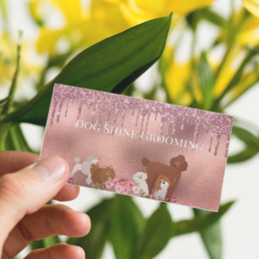 rose gold dog grooming glitter pet services business invitations