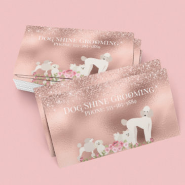 rose gold dog grooming glitter pet services business invitations