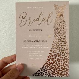 Small Rose Gold Dress Dusty Rose & Blush Bridal Shower Foil Invitation Front View