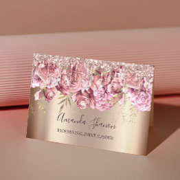 Small Rose Gold Drips Roses Logo Event Planner Qrcode Business Invitations Front View