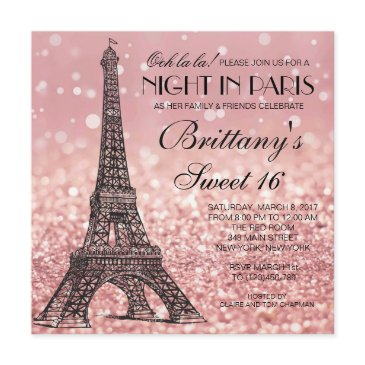 rose gold eiffel tower paris sweet 16 invitation