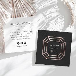 Small Rose Gold Gemstone Logo | Jewelry Design Square Business Invitations Front View
