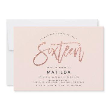 rose gold girly glitter surprise sweet 16 birthday