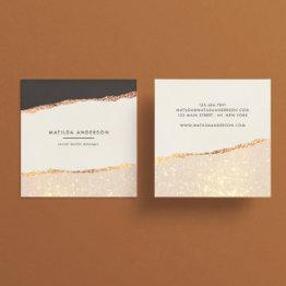 Small Rose Gold Glitter Black Pink Modern Square Business Invitations Front View