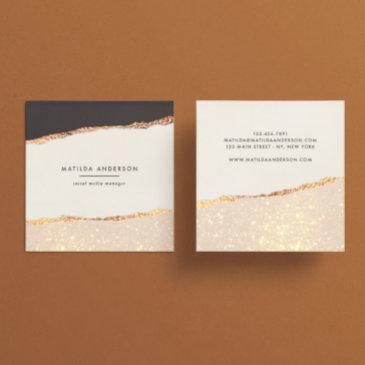 rose gold glitter black pink modern square business invitations