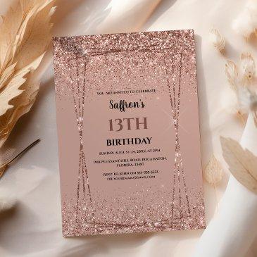 rose gold glitter effect birthday party invitation
