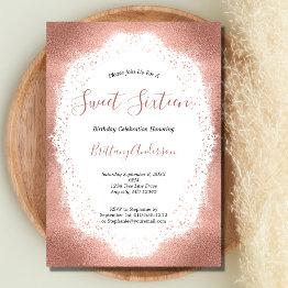 Small Rose Gold Glitter Sweet Sixteen 16 Birthday Invitation Front View