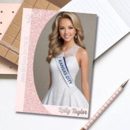 Small Rose Gold Glitz Foil Autograph Invitations For Pageant Front View
