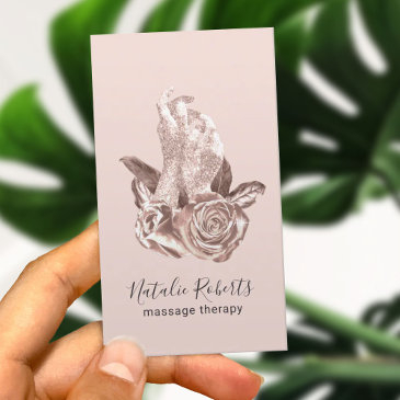 rose gold healing hands & flowers massage therapy business invitations