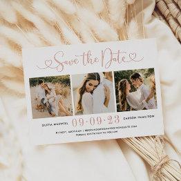 Small Rose Gold Heart Script Wedding Photo Save The Date Foil Invitation Front View