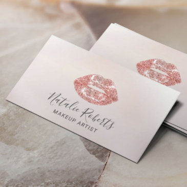 rose gold lips makeup artist beauty salon pearl business invitations