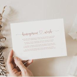 Small Rose Gold Minimalist Calligraphy Honeymoon Wish Enclosure Invitations Front View