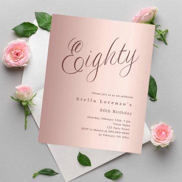 rose gold script budget 80th birthday invitation