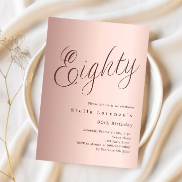 rose gold script luxury 80th birthday invitation