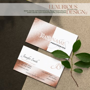 rose gold shimmer white glitter stars and monogram business invitations