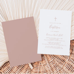 Small Rose Gold Simple Minimalist Baptism Invitation Front View
