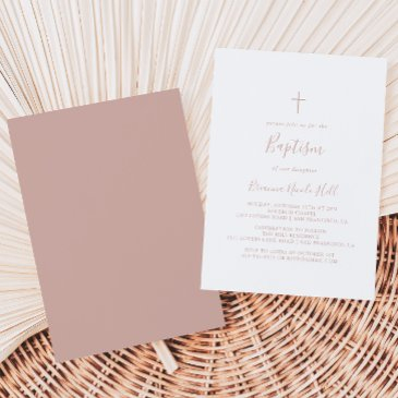 rose gold simple minimalist baptism invitation
