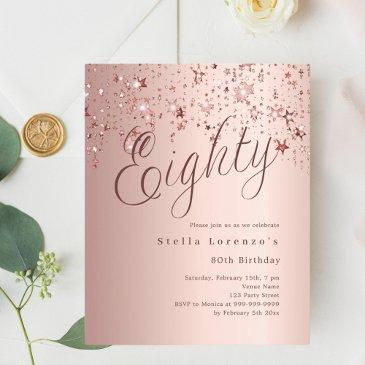 rose gold stars budget 80th birthday invitation