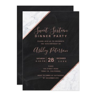 rose gold typography marble chalkboard sweet 16 invitation