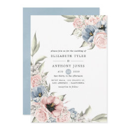 Small Rose Quartz And Serenity Blue Floral Wedding Invitation Front View