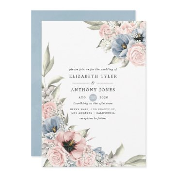 rose quartz and serenity blue floral wedding invitation