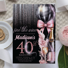 Small Rose Wine Luxury 40th Adult Birthday Invitation Front View