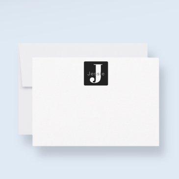 rounded box name & monogram | black white & grey thank you invitations