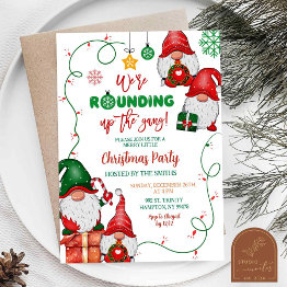 Small Rounding Up The Gang Gnome Christmas Party Invitation Front View