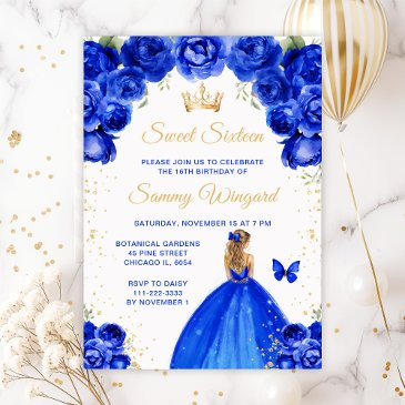 royal blue blonde hair princess sweet sixteen invitation