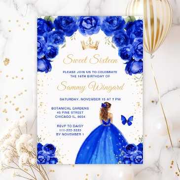 royal blue brown hair princess sweet sixteen invitation