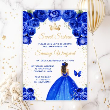 royal blue brunette hair princess sweet sixteen invitation