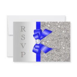 Small Royal Blue Faux Bow Silver Sequins Diamond Rsvp Front View