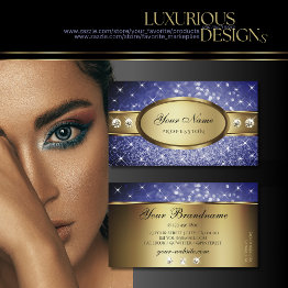 Small Royal Blue Glitter Stars Diamonds Shimmery Gold Business Invitations Front View