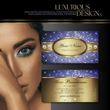 royal blue glitter stars diamonds shimmery gold business invitations