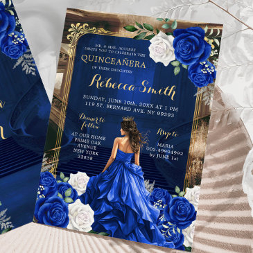 royal blue grand palace quinceañera princess invitation