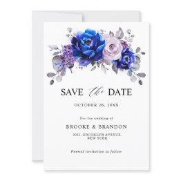 Small Royal Blue Lilac Purple Floral Save The Date Front View