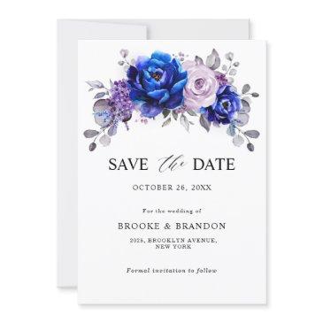 royal blue lilac purple floral save the date