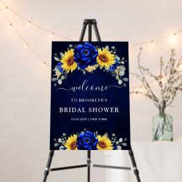 Small Royal Blue Rustic Sunflower Bridal Shower Welcome Foam Board Front View