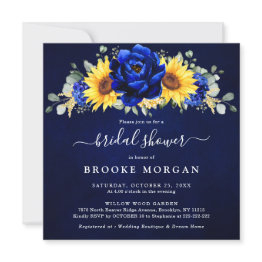 Small Royal Blue Rustic Sunflower Modern Bridal Shower I Invitation Front View