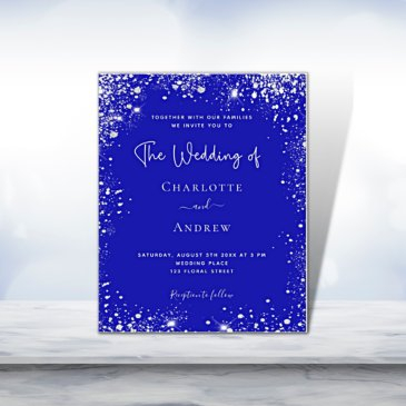 royal blue silver qr rsvp wedding invitation