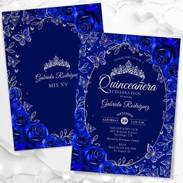 royal blue silver quinceanera invitation